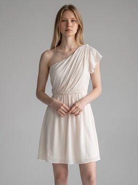 M.M Couture by Miss Me One-Shoulder Draped Blush Cream Cocktail Dress. Party. XS